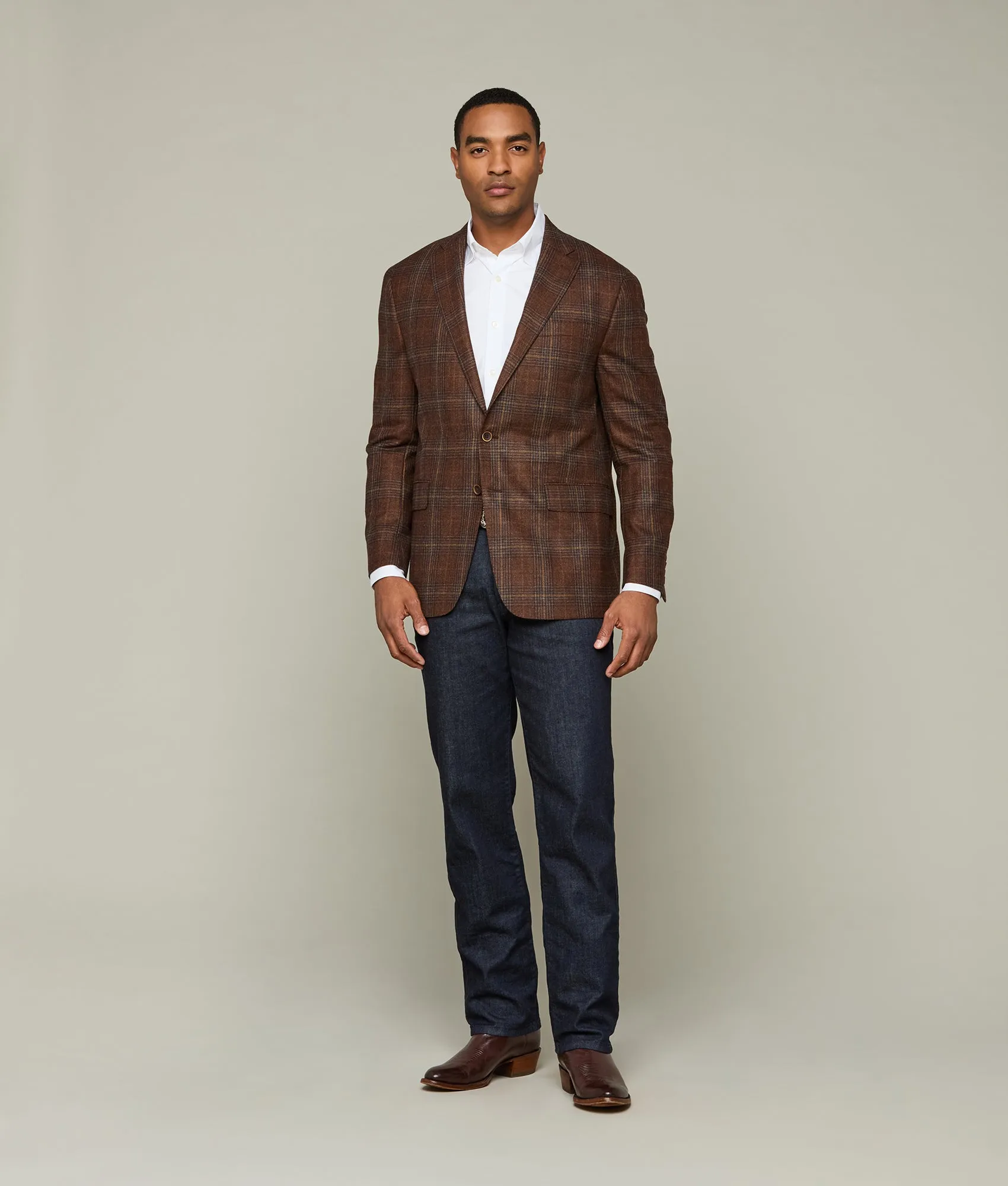 Lucchese Sport Coat :: Brown Tan/Teal Plaid