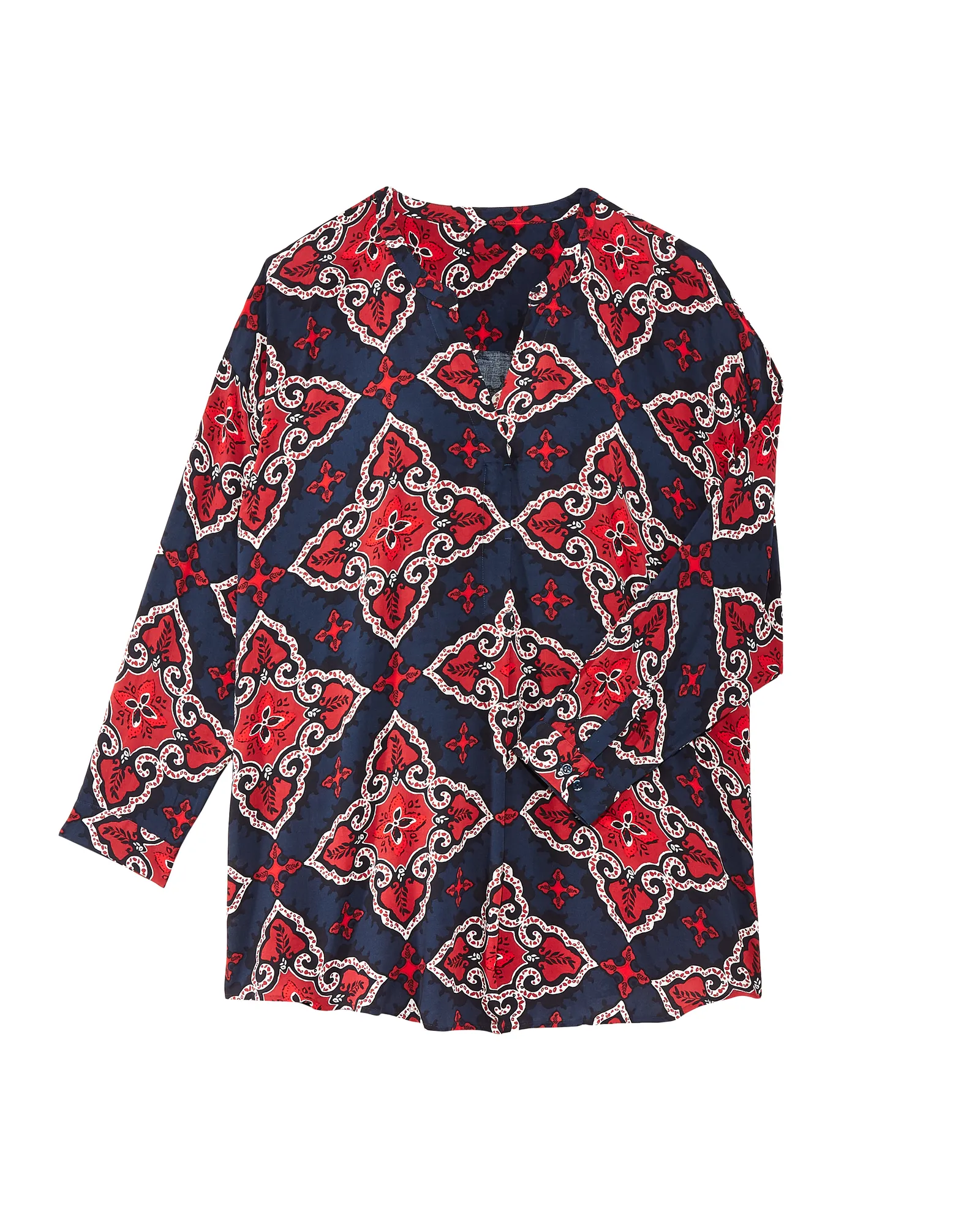 Lydia Long Sleeve Tunic Blouse | Navy / Red