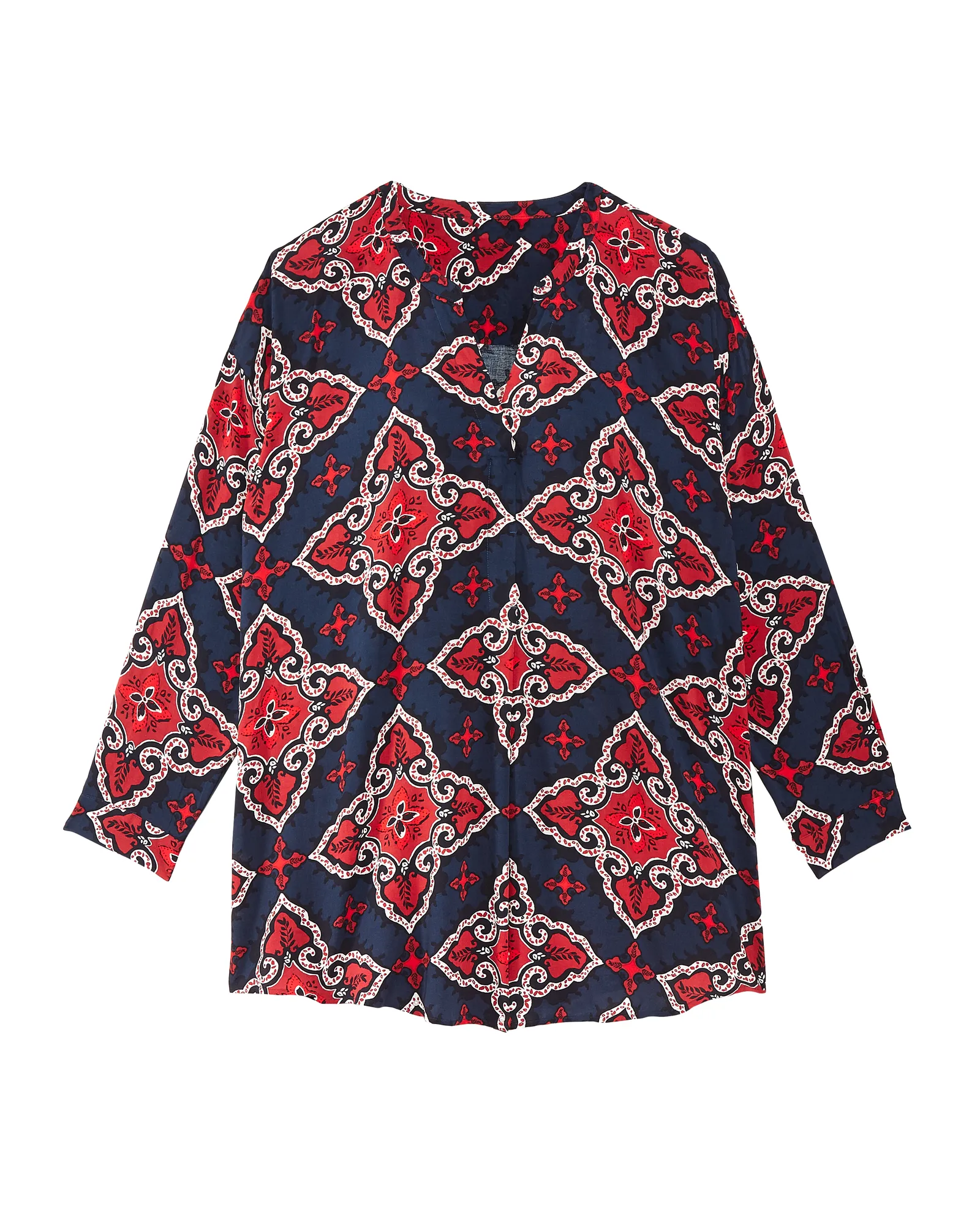 Lydia Long Sleeve Tunic Blouse | Navy / Red