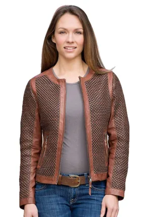 Mariah Womens Weavery Patterned High Fashion Leather Jacket