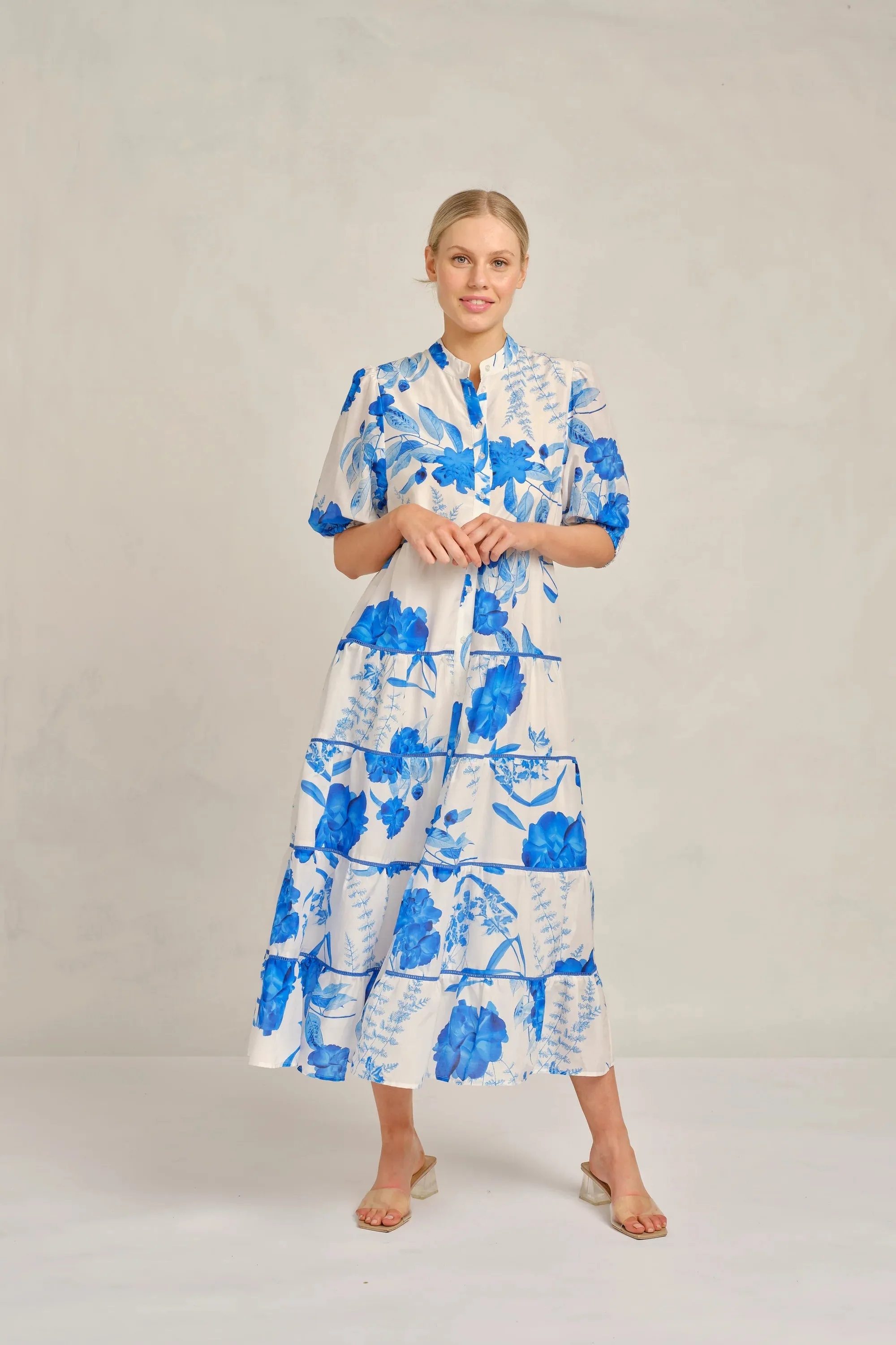 Martina Linen Broderie Dress - Bluebell Posy