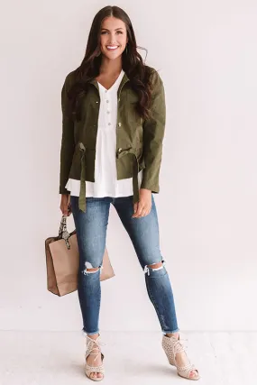 Meet Me In Central Park Light Weight Jacket In Army Green