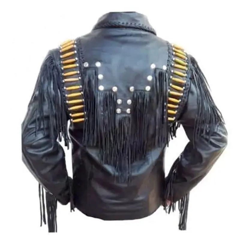 Men Fashion Best Western Biker Leather Jacket Wear Fringes Beads