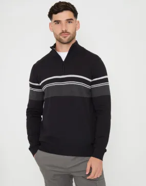 Men's Black Colourblock Quarter Zip Knitted Jumper