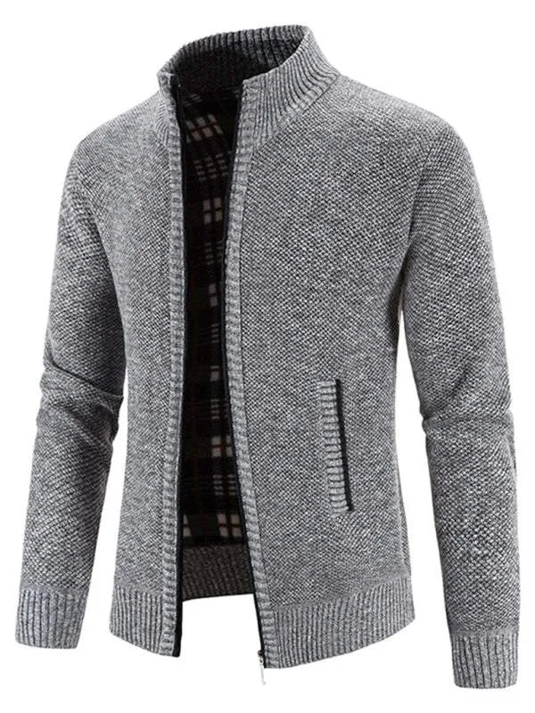 Men's casual stand collar knitted jacket