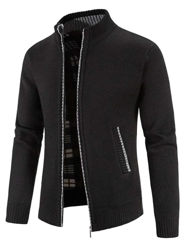 Men's casual stand collar knitted jacket