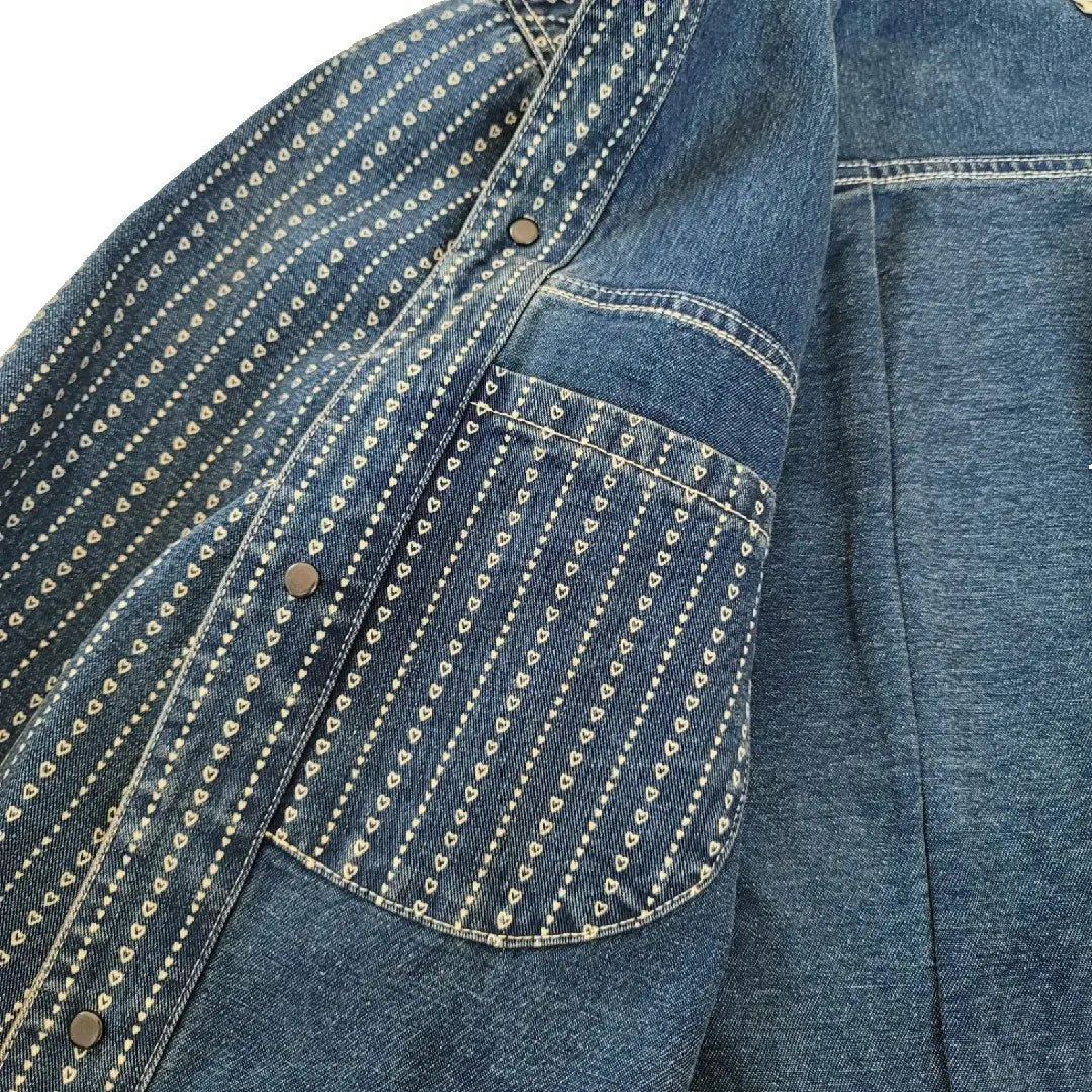 Men's Denim Jacket Washed Blue Safari Biker Workwear