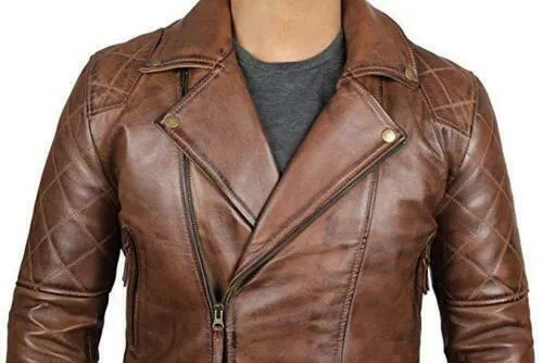 Men's Genuine Lambskin Leather Vintage Motorcycle Jacket