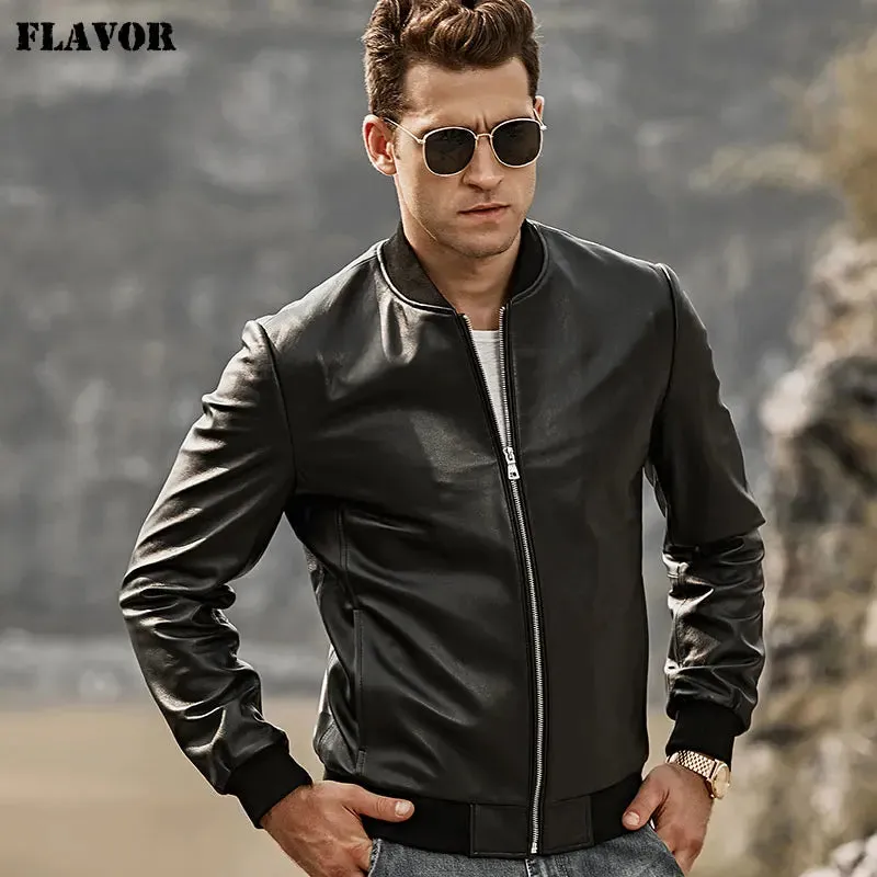 Men's Genuine Leather Baseball Jacket