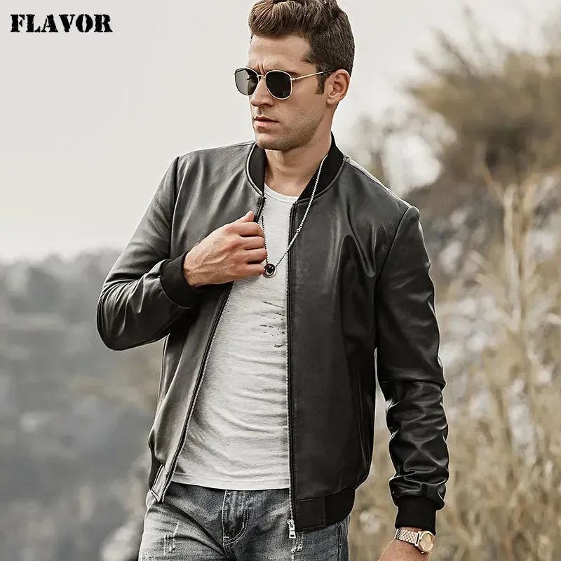 Men's Genuine Leather Baseball Jacket