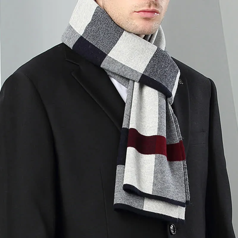 Men's Leisure Business Plaid Pure Wool Scarf