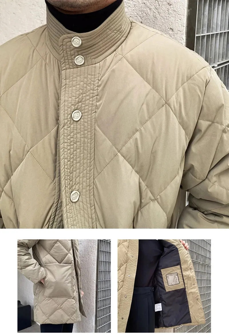 Men's Long Down Jacket with Stand Collar - Regular Fit