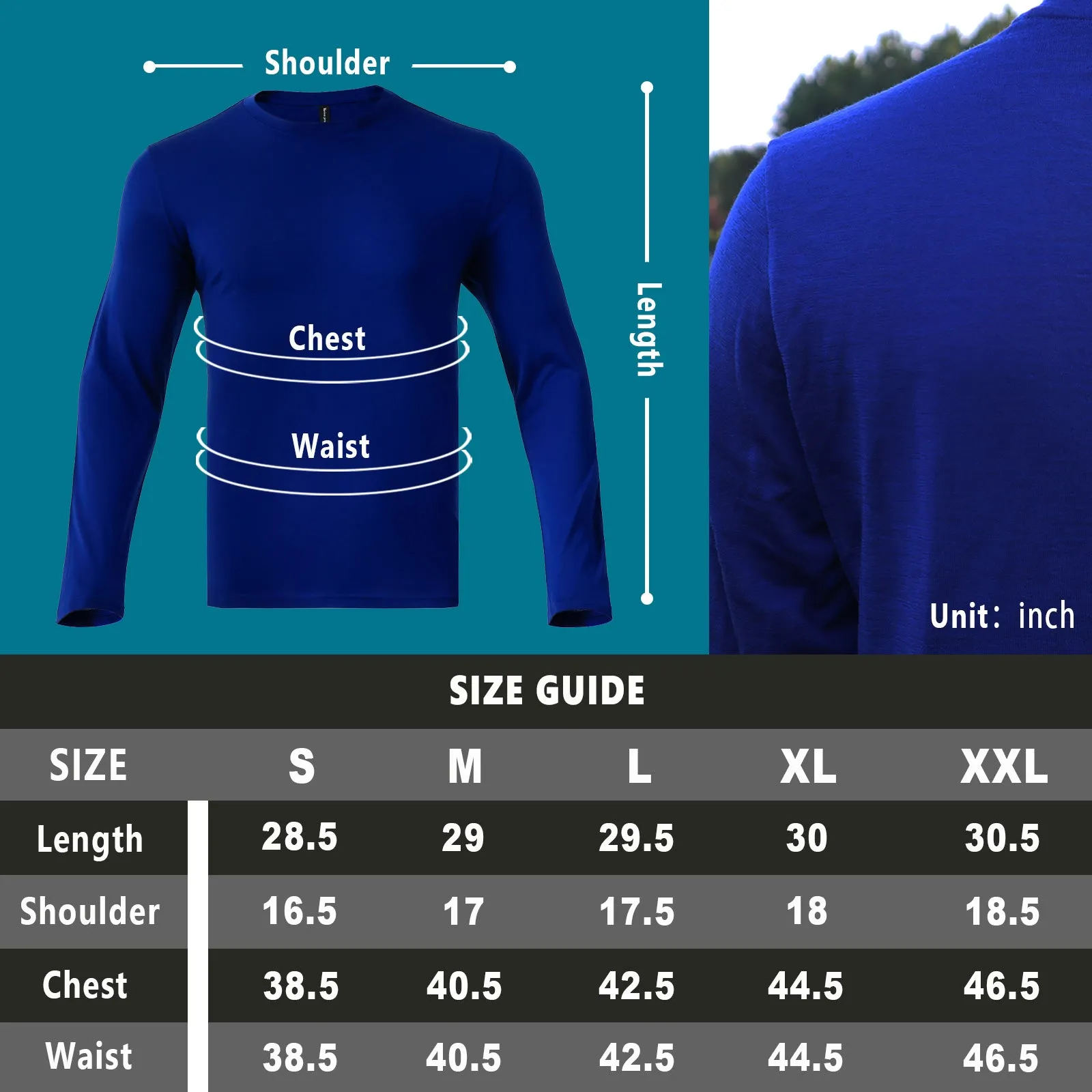 Men's Merino 160g Base Layer Top Royal Blue