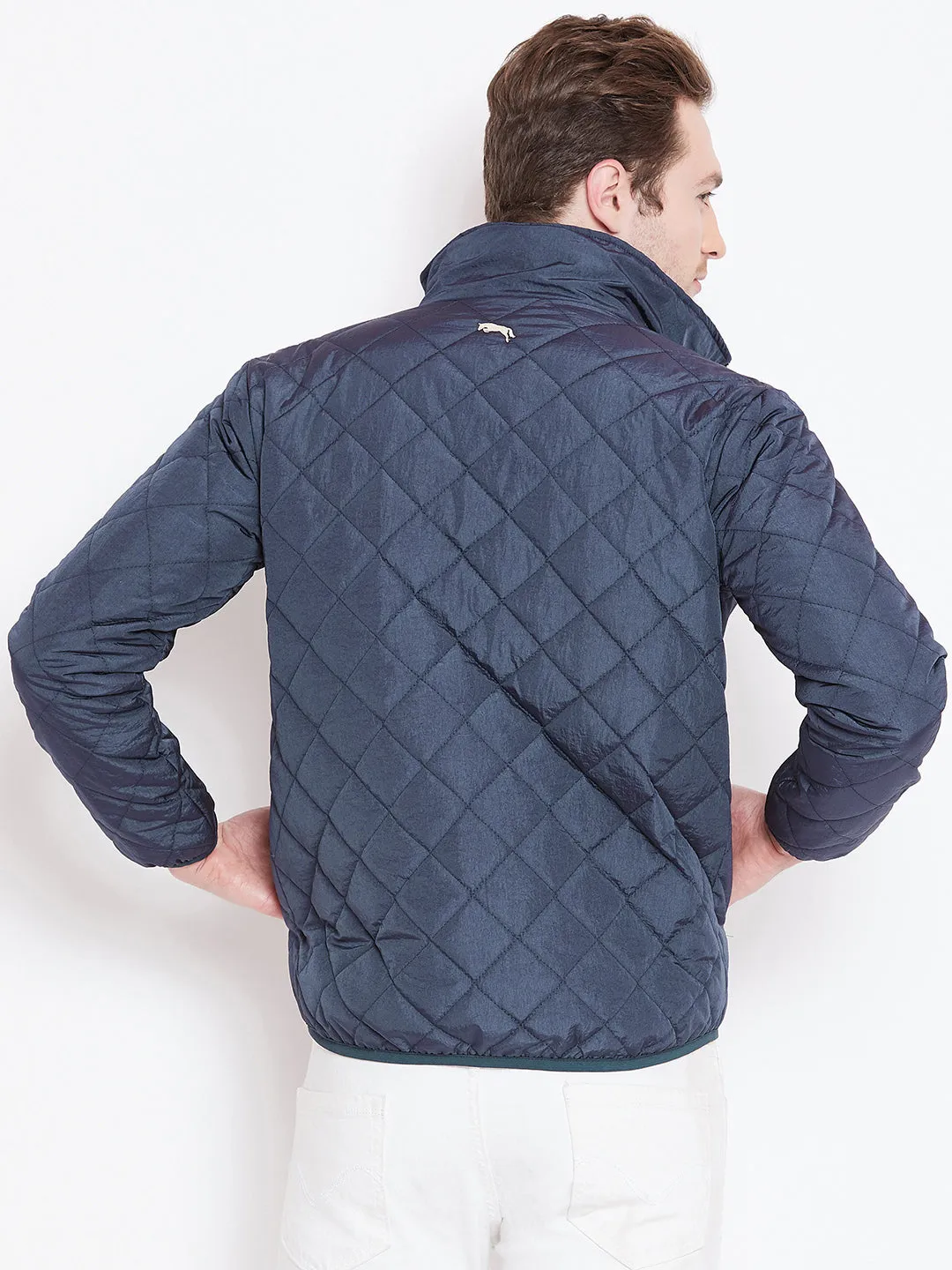 Mens Solid Ec Navy Quilted Jacket