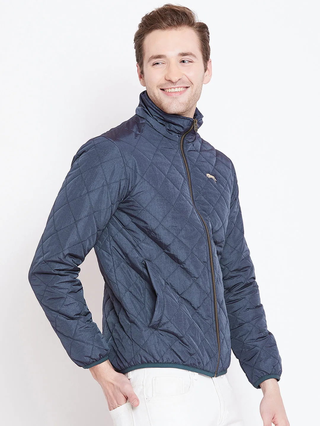 Mens Solid Ec Navy Quilted Jacket