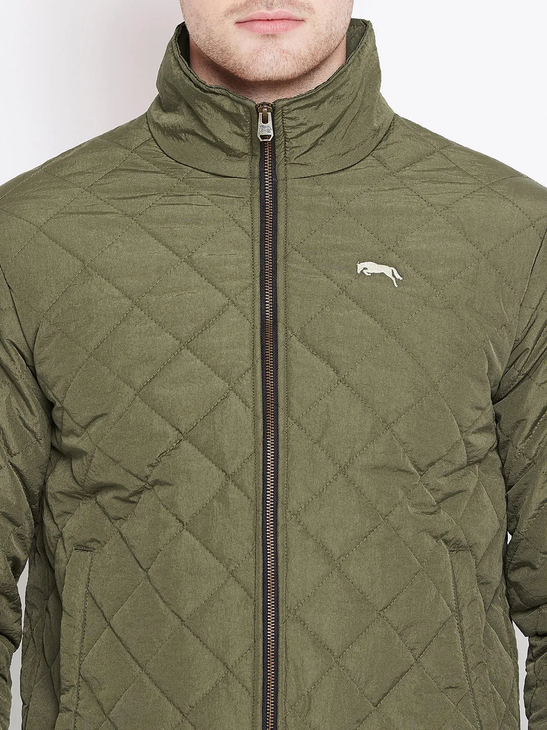 Mens Solid Military Olive Quilted Jacket