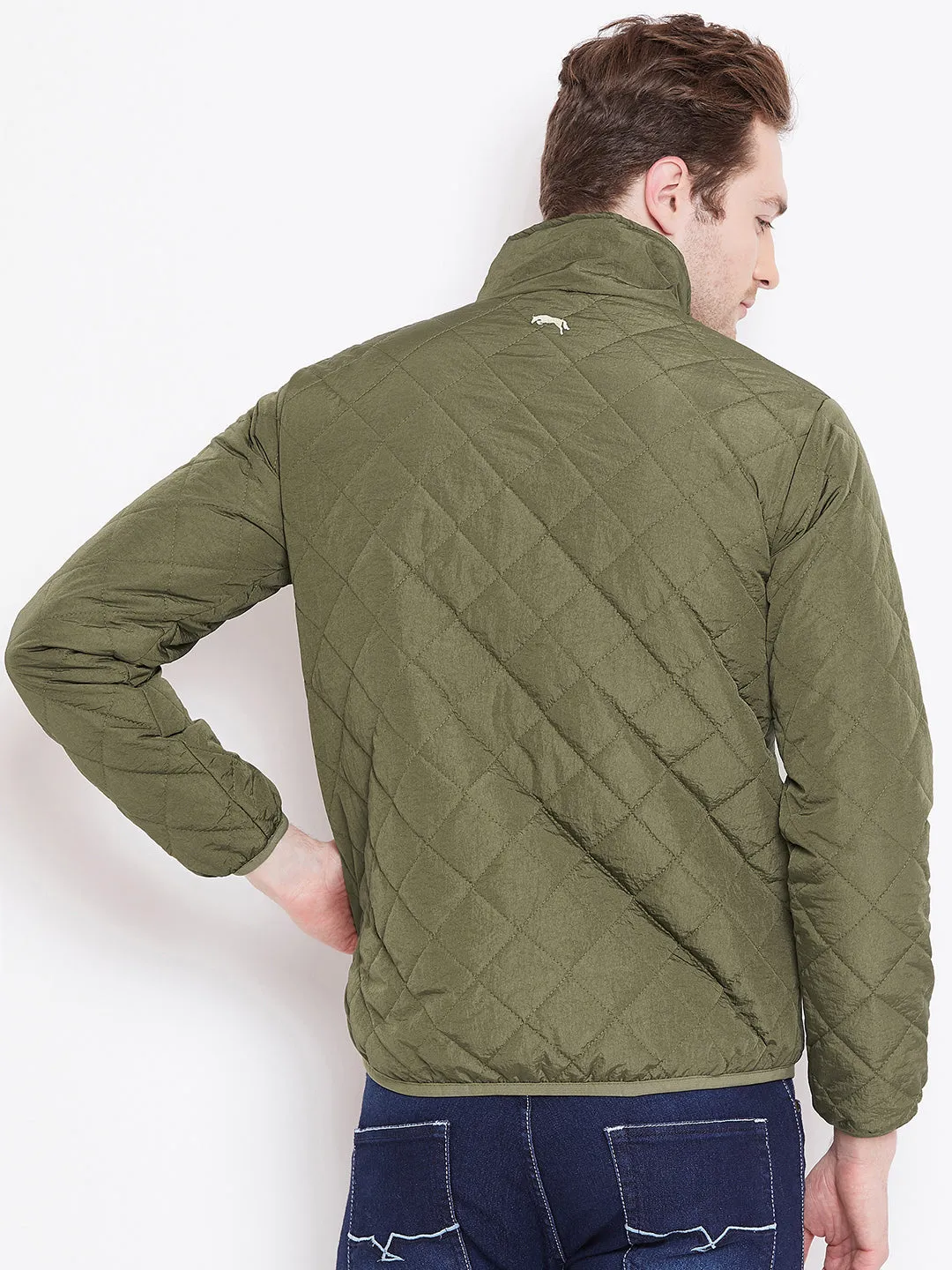 Mens Solid Military Olive Quilted Jacket