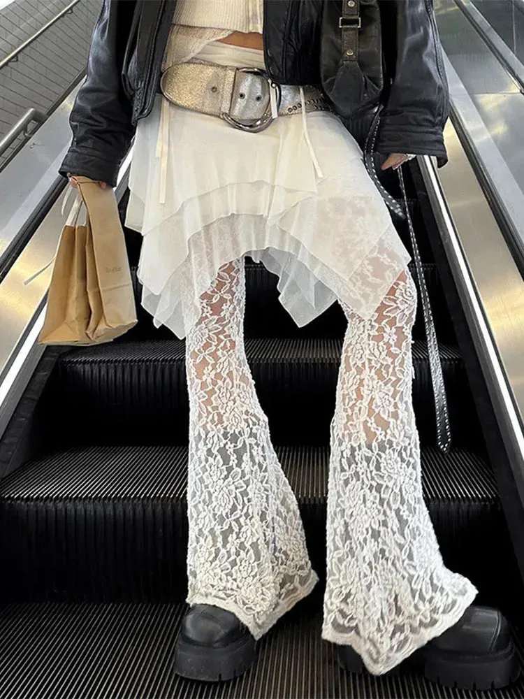 Mesh Loose Splice Summer Lace See Fashion Streetwear Holiday Through Skirt