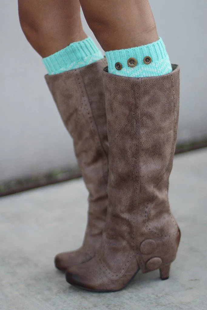 Mint Chevron Leg Warmers