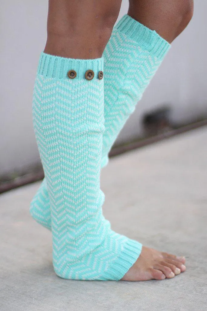 Mint Chevron Leg Warmers