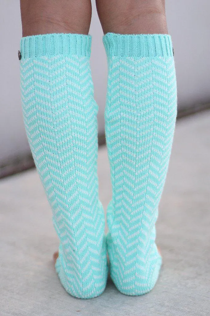 Mint Chevron Leg Warmers