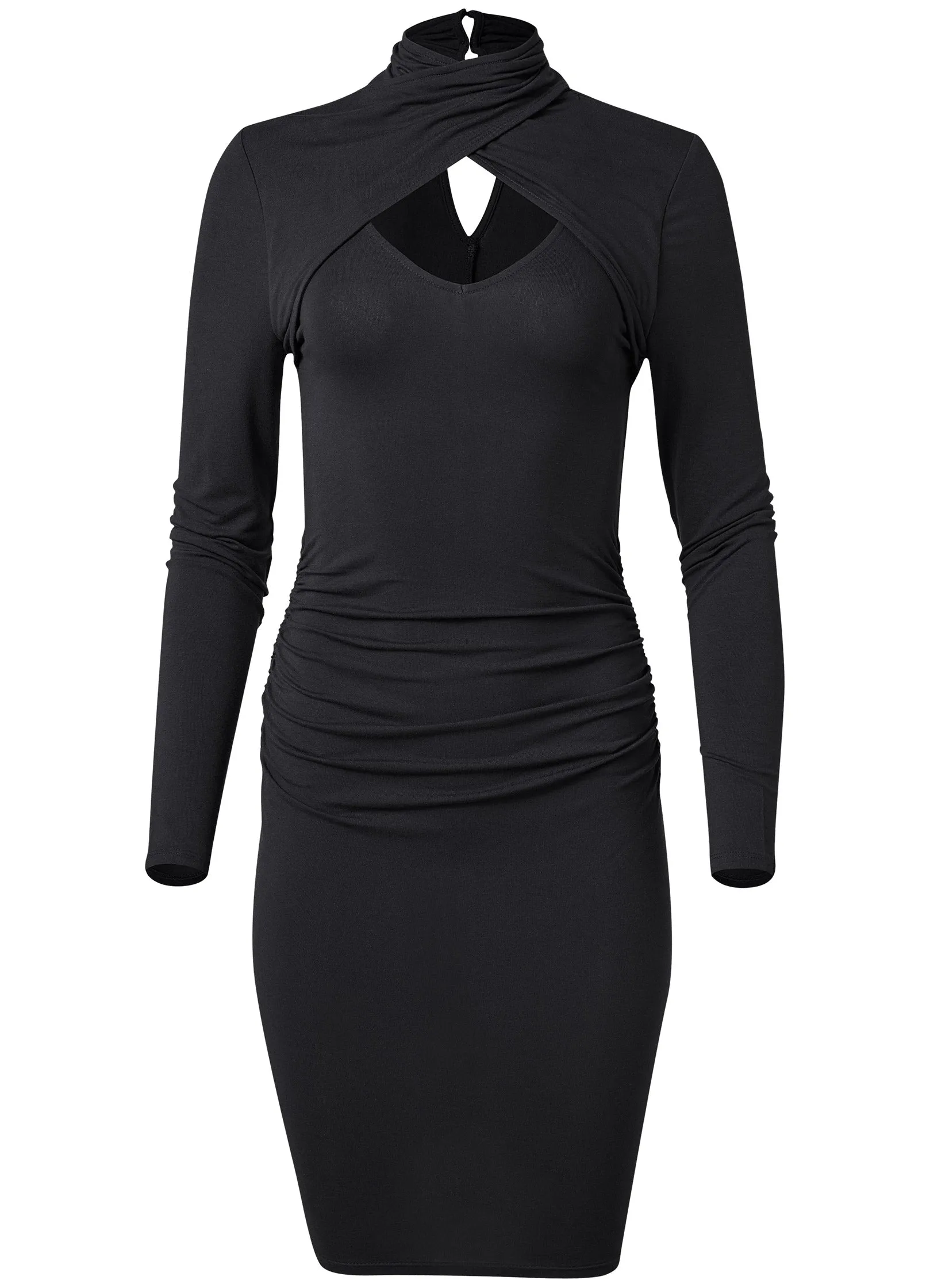 Mock-Neck Casual Dress  - Black