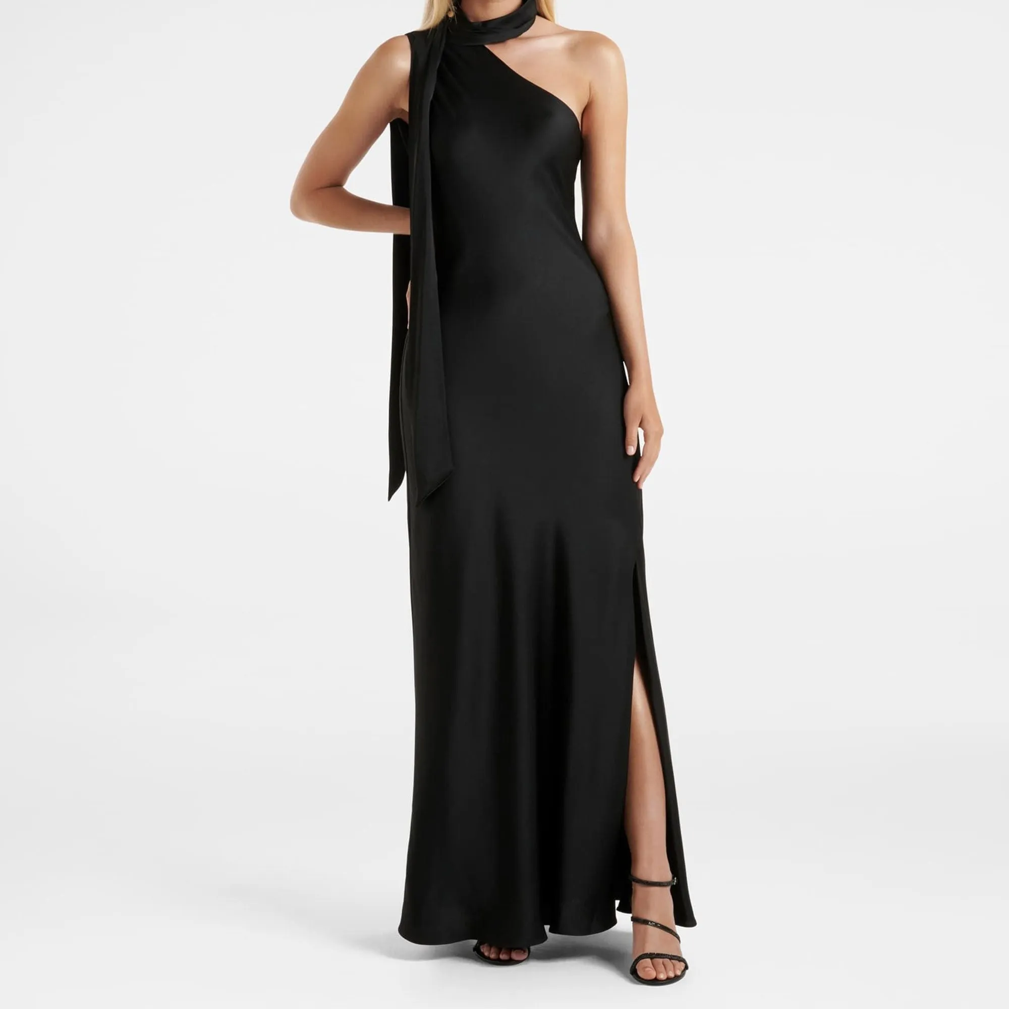 Monochrome luxe wrapped neckline Dress J7030