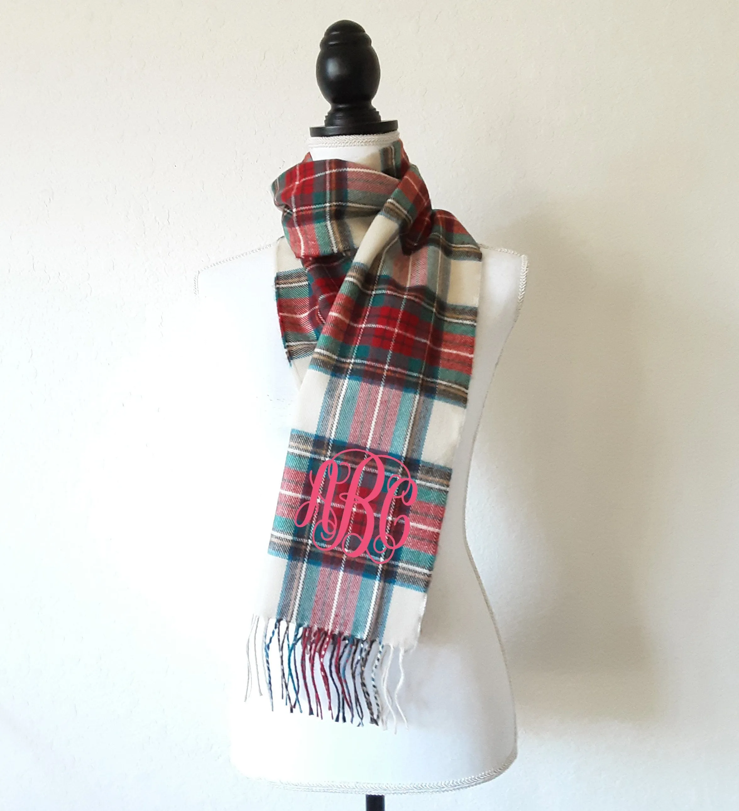 Monogrammed  Tartan Plaid Muffler Scarf - Monogrammed Plaid Blanket Scarf, Bride