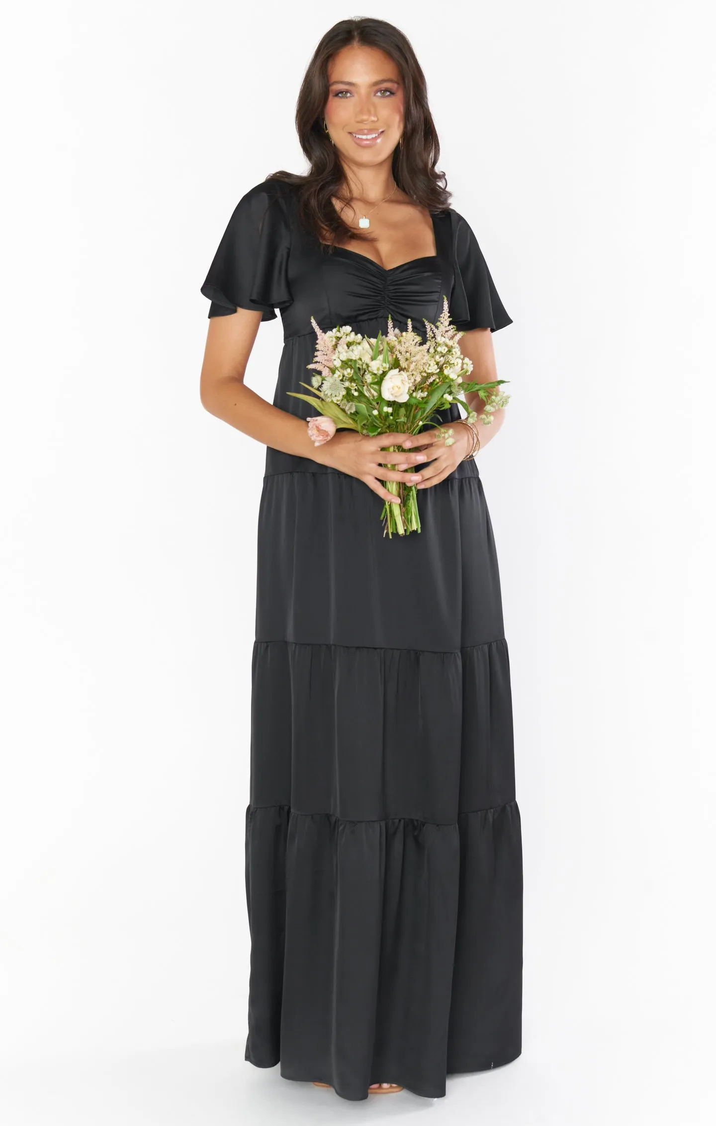 Nicole Maxi Dress ~ Black Luxe Satin