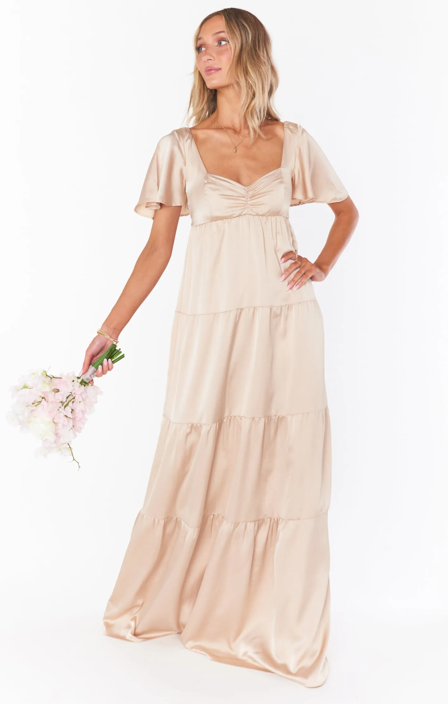 Nicole Maxi Dress ~ Champagne Luxe Satin