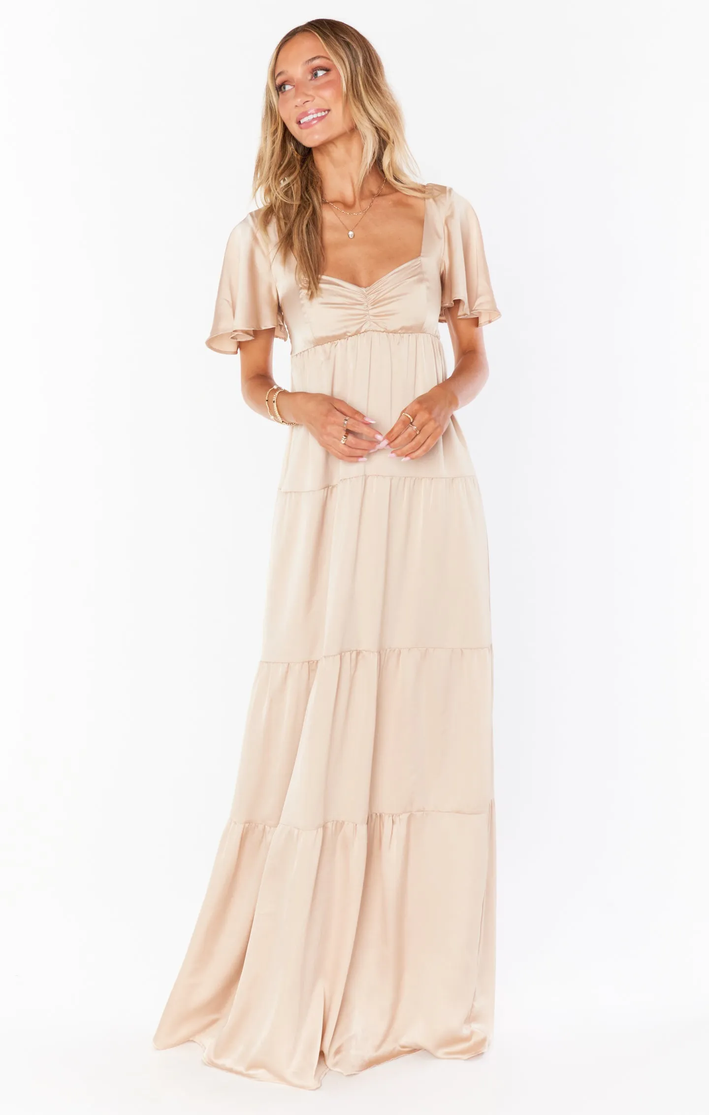 Nicole Maxi Dress ~ Champagne Luxe Satin