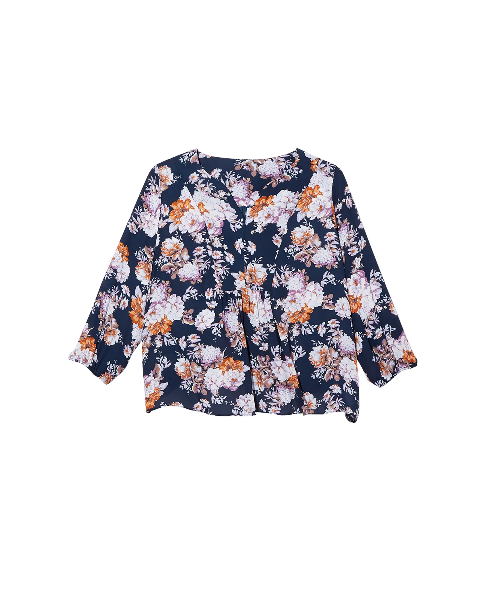 Noeli V Neck Blouse | Navy / Orange