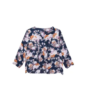 Noeli V Neck Blouse | Navy / Orange