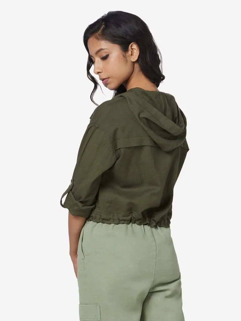 Nuon Khaki Bersh Cropped Hooded Jacket