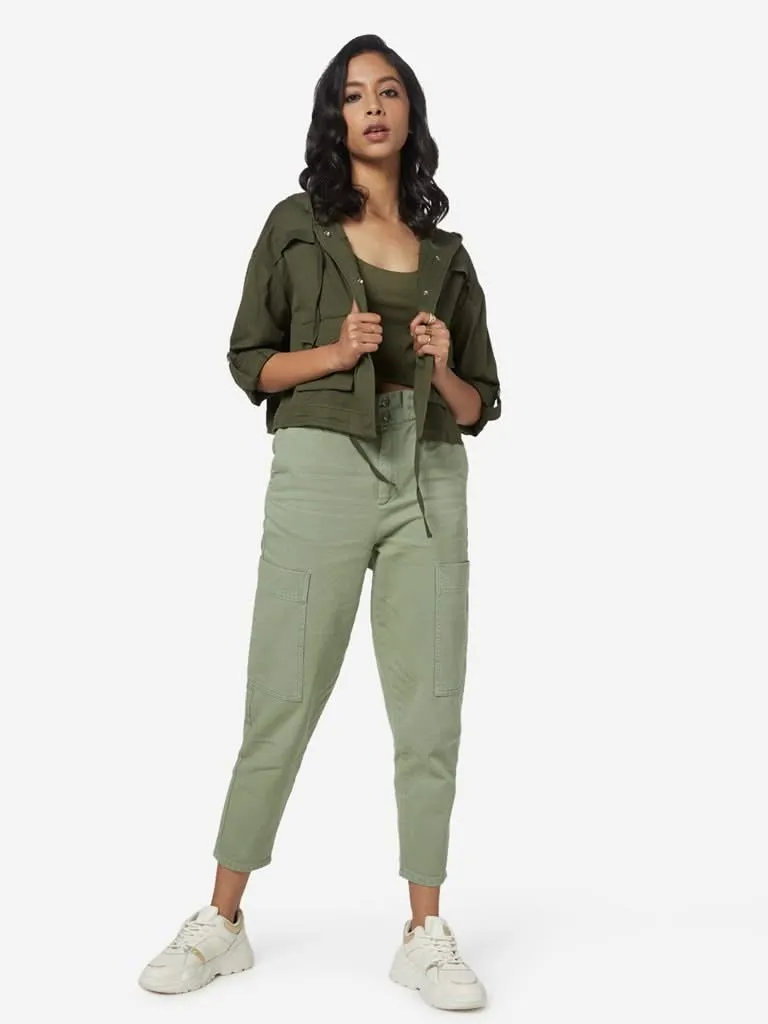 Nuon Khaki Bersh Cropped Hooded Jacket