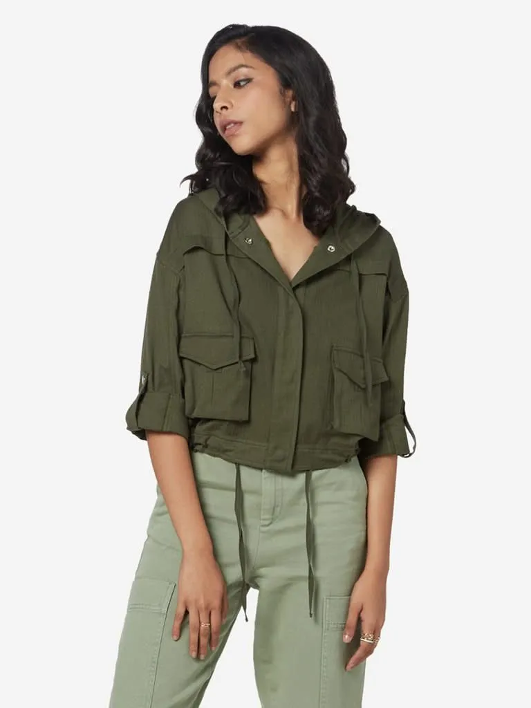 Nuon Khaki Bersh Cropped Hooded Jacket