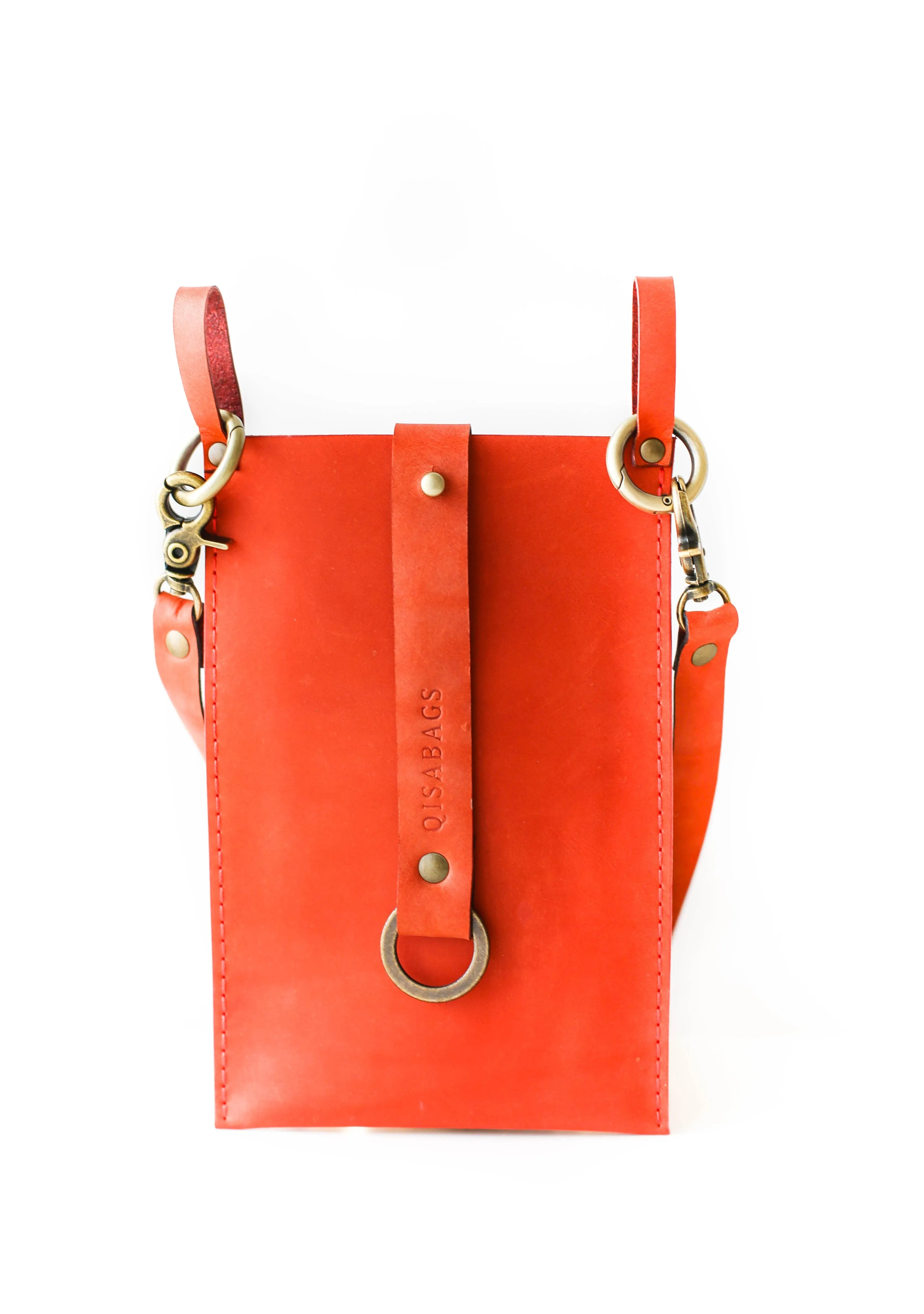 Orange Leather Phone Bag