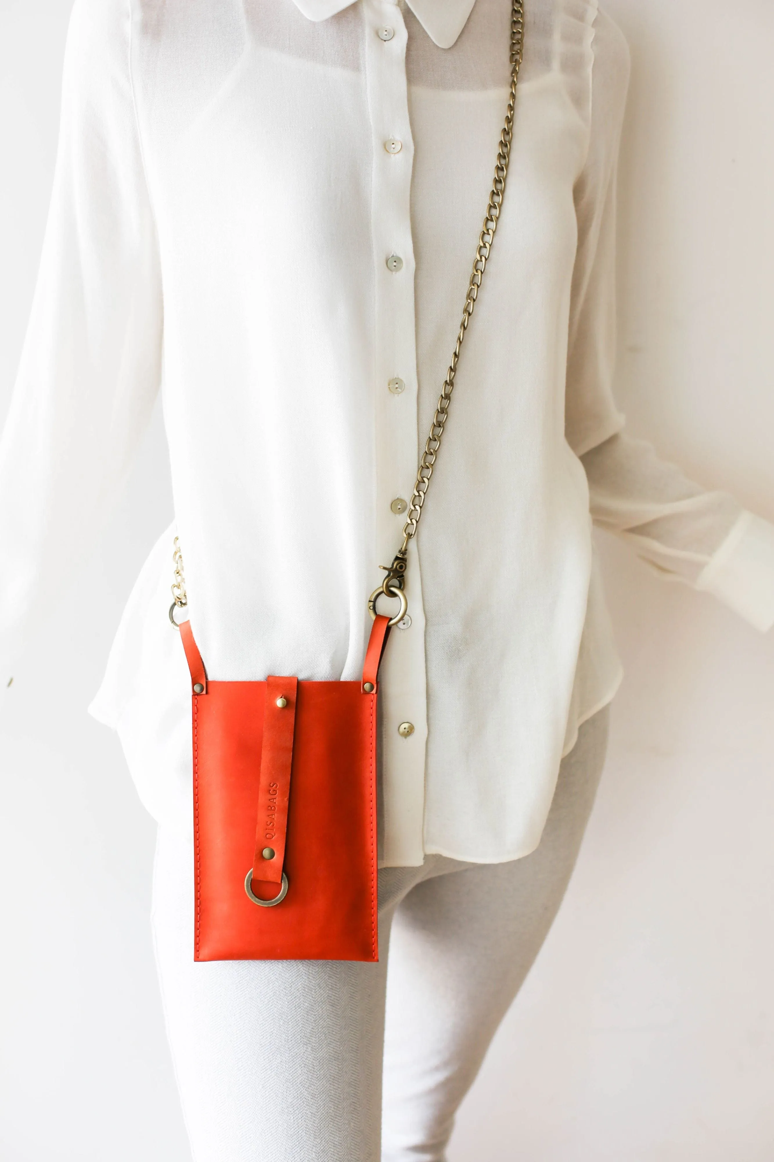 Orange Leather Phone Bag