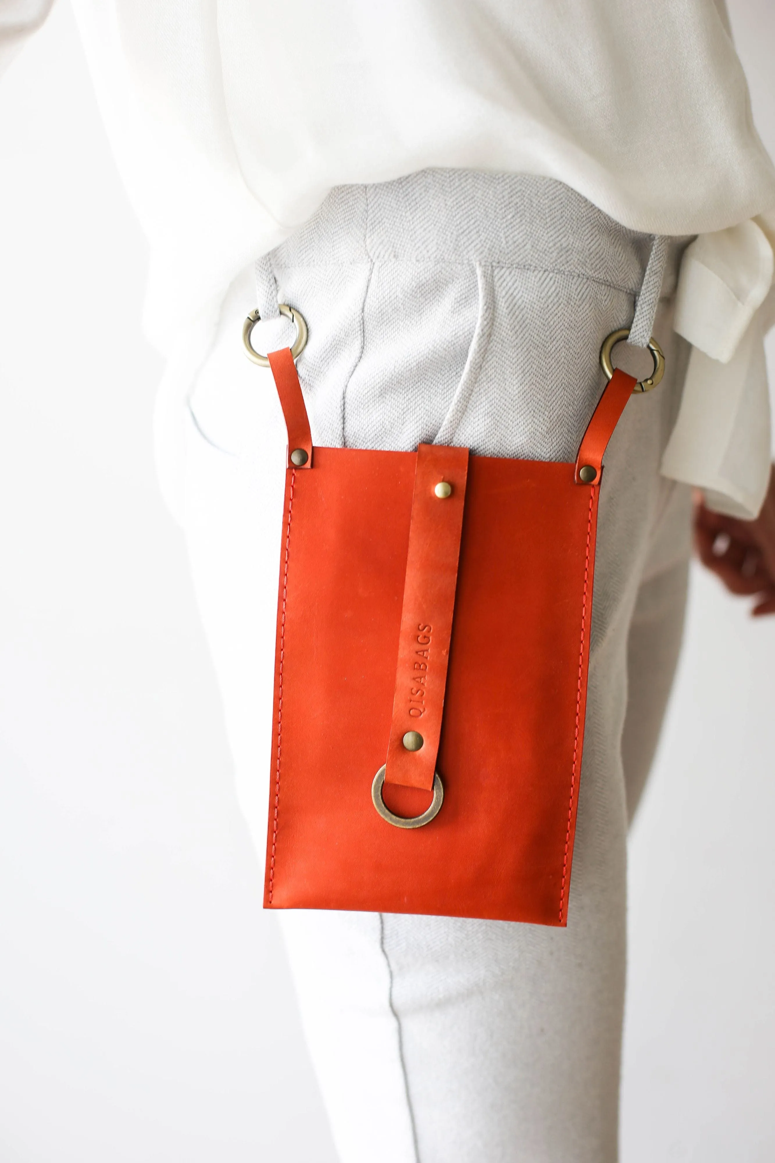 Orange Leather Phone Bag