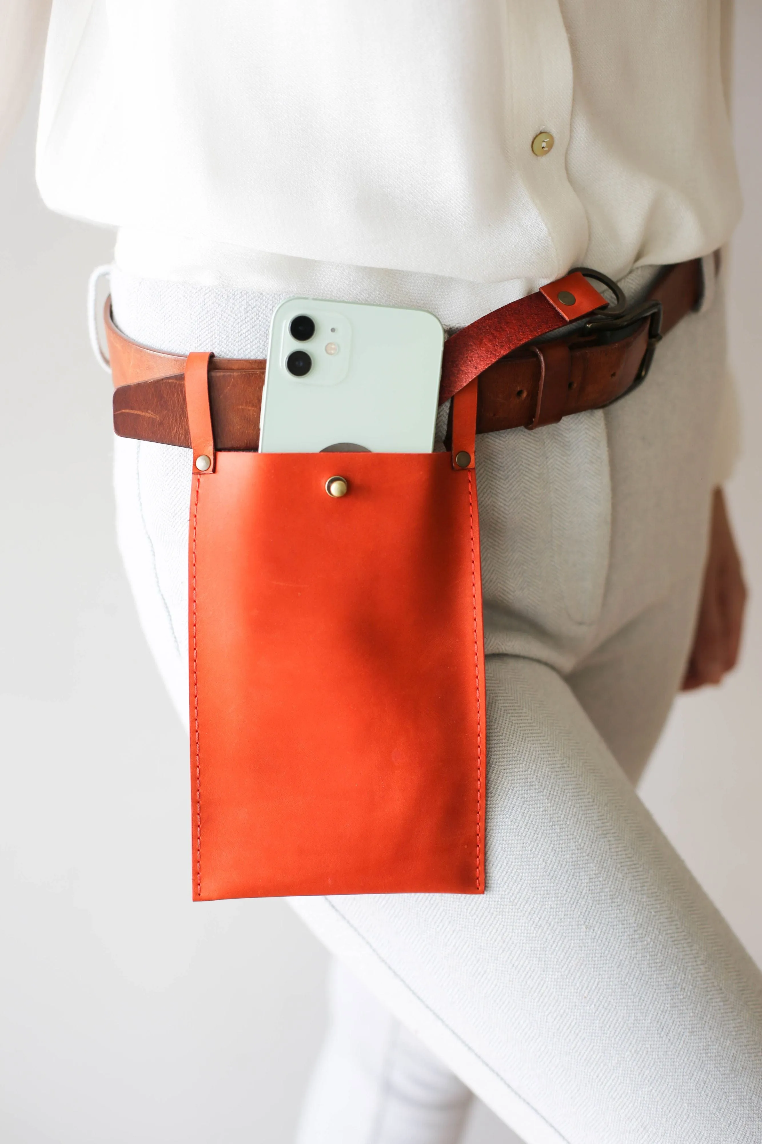 Orange Leather Phone Bag