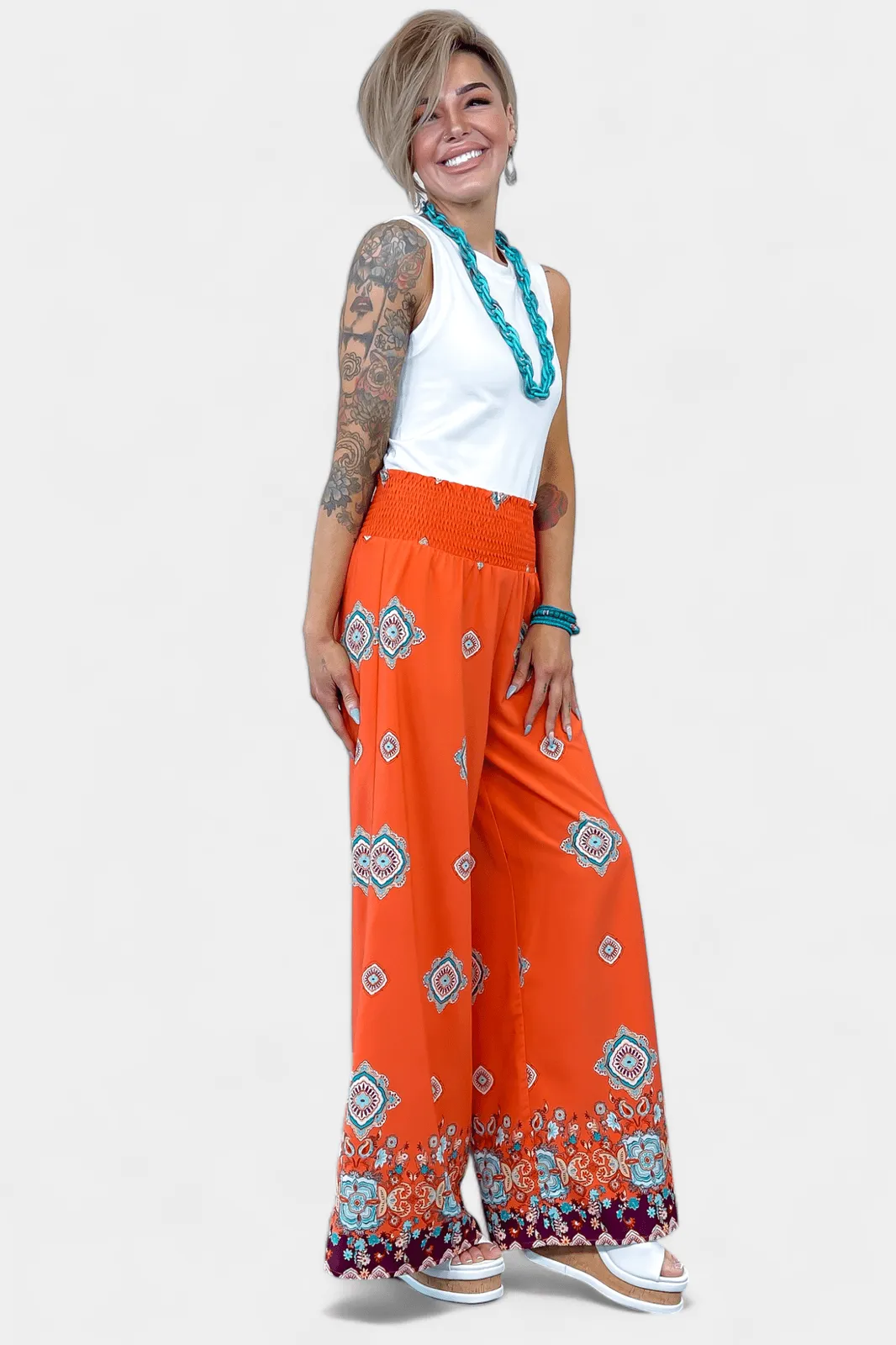 Orange Wide Leg Woven Pants