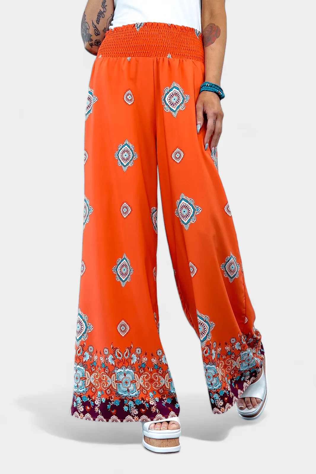 Orange Wide Leg Woven Pants