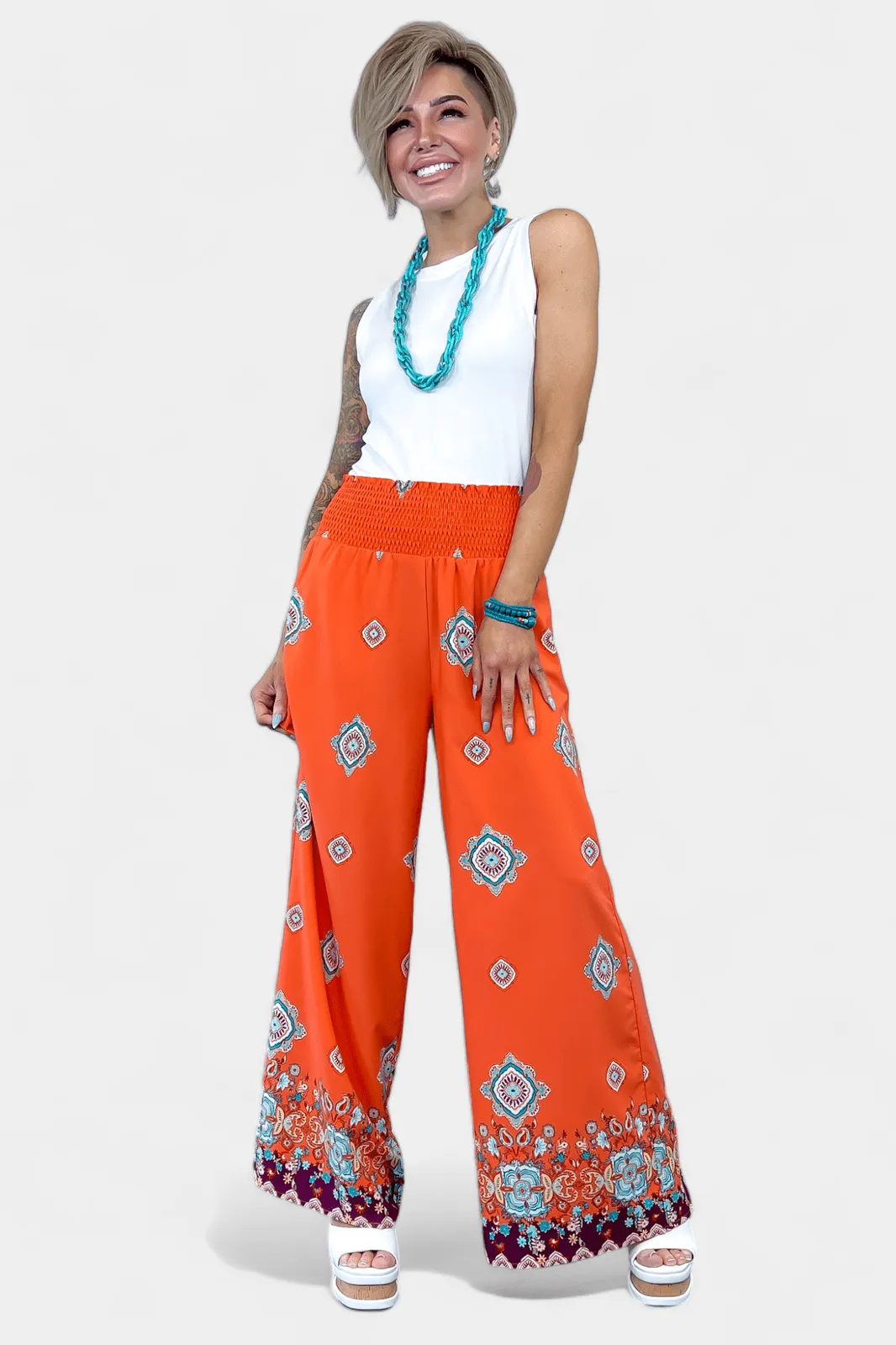 Orange Wide Leg Woven Pants