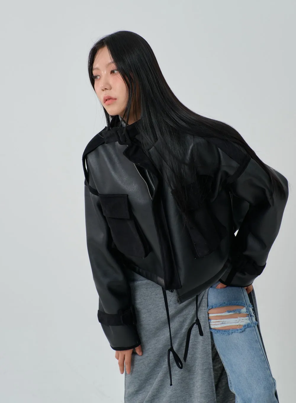 Oversized Cropped Shearling Jacket IJ320