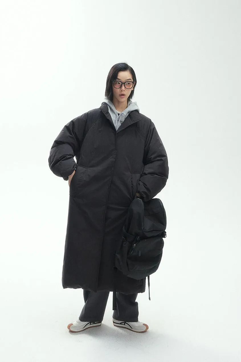 Paper-like textured stand-collar cocoon shape down coat | 3 color