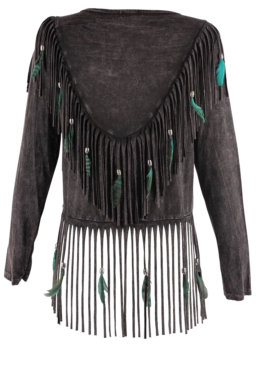 Pat Dahnke Short Feather Fringe Shawl Jacket - Black