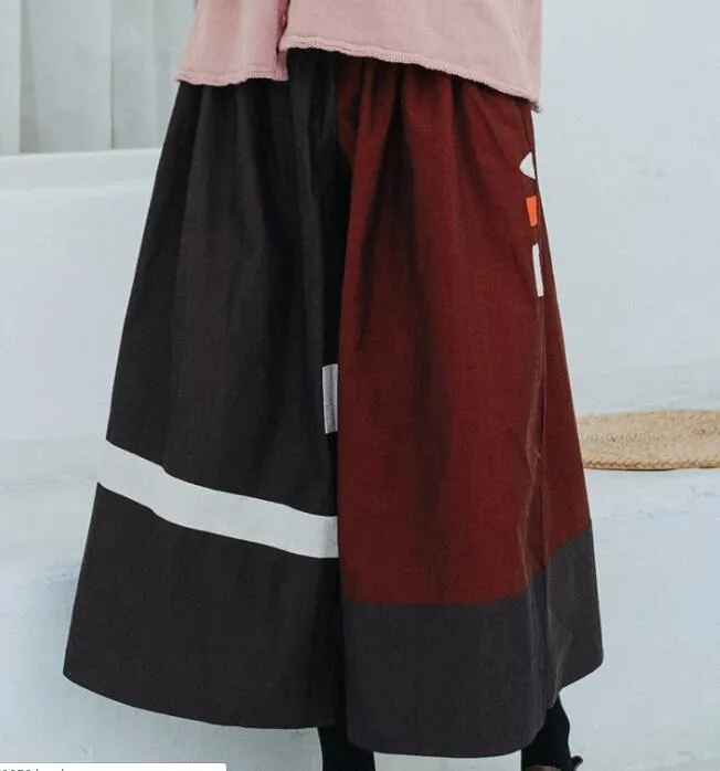 Patch Work Women's Skirts Color Contrast Cotton Skirt  SJ98409