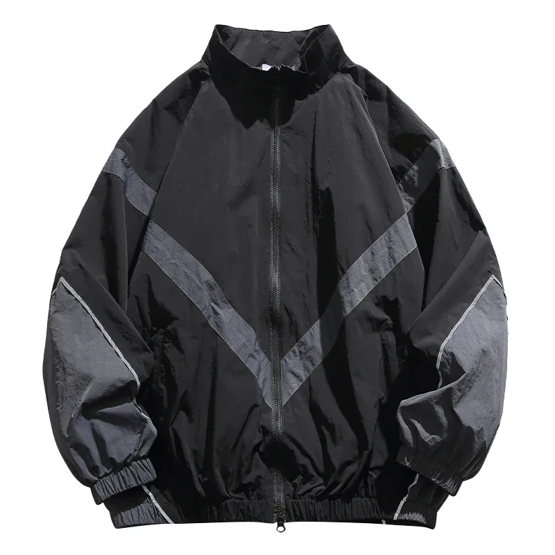 Patchwork Reflective Strip Sports Jacket for Men - Korean Streetwear