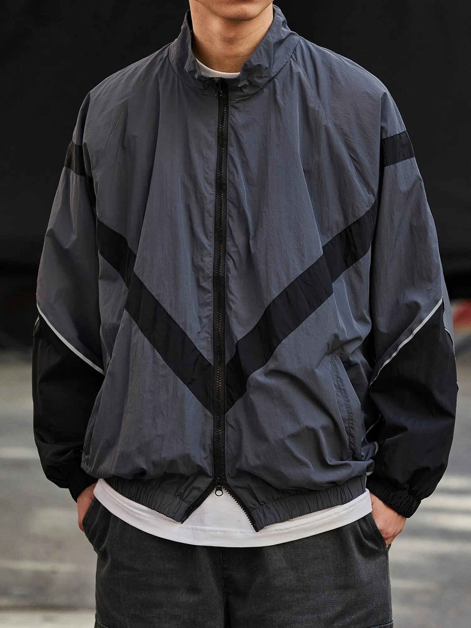 Patchwork Reflective Strip Sports Jacket for Men - Korean Streetwear