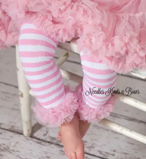 Pink & White Striped Ruffled Leg Warmers, Baby Toddler